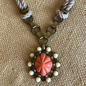 Gerard Yosca Vintage Necklace with Resin, Crystal, Rope & Antique Gold. NWOT.